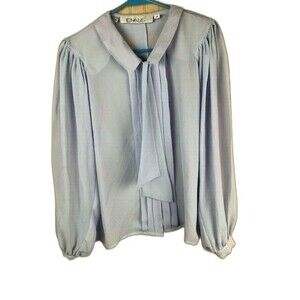 Chaus Size 10 Womens Top Blouse Bow Tie Pleated Front Long Sleeve Lavender